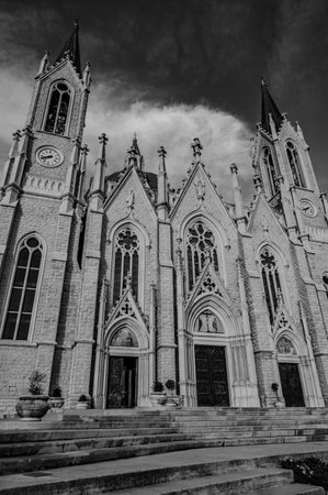 Castelpetroso, Molise. Sanctuary of the Madonna Addolorata. The sanctuary, which began with the laying of the first stone on 28 September 1890 and completed in 1975, is built in neo-Gothic.の写真素材