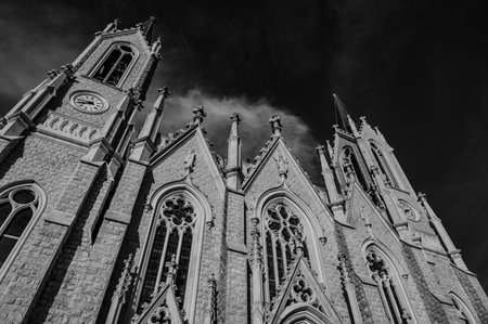 Castelpetroso, Molise. Sanctuary of the Madonna Addolorata. The sanctuary, which began with the laying of the first stone on 28 September 1890 and completed in 1975, is built in neo-Gothic.の写真素材