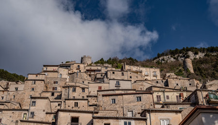 Pesche, village in the province of Isernia, in Molise, perched along the steep slopes of Mount San...