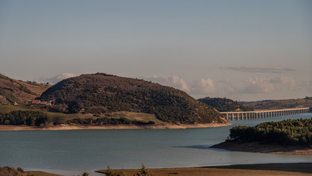 The Guardialfiera or Liscione lake is an artificial reservoir formed by raising a dam on the Biferno river in Molise in order to provide drinking water to the surrounding towns.の写真素材