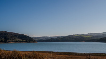The Guardialfiera or Liscione lake is an artificial reservoir formed by raising a dam on the Biferno river in Molise in order to provide drinking water to the surrounding towns.の写真素材