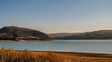 The Guardialfiera or Liscione lake is an artificial reservoir formed by raising a dam on the Biferno river in Molise in order to provide drinking water to the surrounding towns.の写真素材