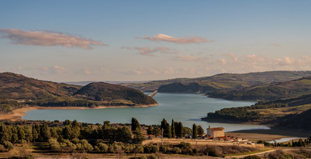 The Guardialfiera or Liscione lake is an artificial reservoir formed by raising a dam on the Biferno river in Molise in order to provide drinking water to the surrounding towns.の写真素材