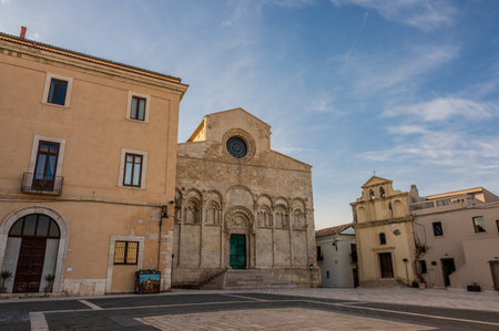 Of considerable architectural interest is the Apulian Romanesque-style cathedral where the bodies of the city's patron saints, Basso and Timoteo, are preserved.の写真素材