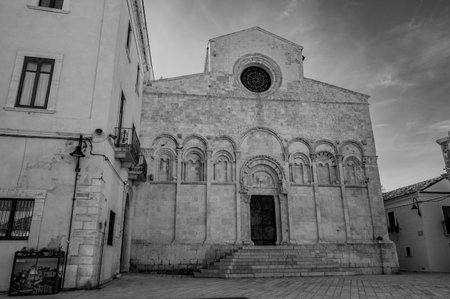 Of considerable architectural interest is the Apulian Romanesque-style cathedral where the bodies of the city's patron saints, Basso and Timoteo, are preserved.の写真素材