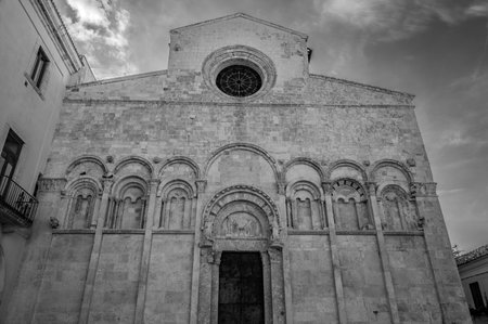 Of considerable architectural interest is the Apulian Romanesque-style cathedral where the bodies of the city's patron saints, Basso and Timoteo, are preserved.の写真素材