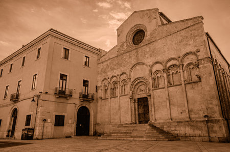 Of considerable architectural interest is the Apulian Romanesque-style cathedral where the bodies of the city's patron saints, Basso and Timoteo, are preserved.の写真素材
