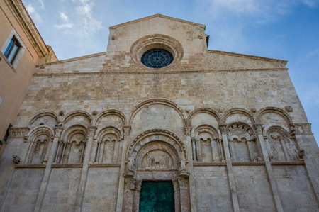 Of considerable architectural interest is the Apulian Romanesque-style cathedral where the bodies of the city's patron saints, Basso and Timoteo, are preserved.の写真素材