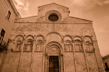 Of considerable architectural interest is the Apulian Romanesque-style cathedral where the bodies of the city's patron saints, Basso and Timoteo, are preserved.の写真素材