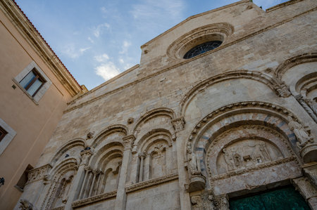 Of considerable architectural interest is the Apulian Romanesque-style cathedral where the bodies of the city's patron saints, Basso and Timoteo, are preserved.の写真素材