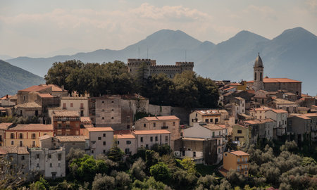 Monteroduni is an Italian town in the province of Isernia in Molise. Situated on a hill at about 460 meters in a very panoramic position, it stands out for its Pignatelli Castle.の写真素材