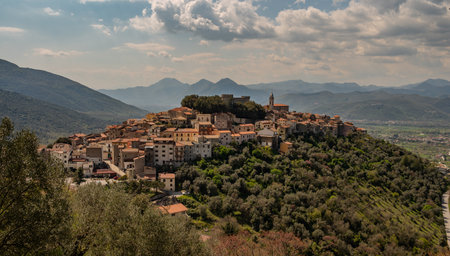 Monteroduni is an Italian town in the province of Isernia in Molise. Situated on a hill at about 460 meters in a very panoramic position, it stands out for its Pignatelli Castle.の写真素材