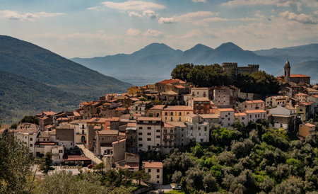 Monteroduni is an Italian town in the province of Isernia in Molise. Situated on a hill at about 460 meters in a very panoramic position, it stands out for its Pignatelli Castle.の写真素材