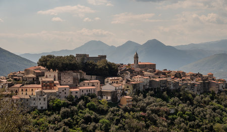 Monteroduni is an Italian town in the province of Isernia in Molise. Situated on a hill at about 460 meters in a very panoramic position, it stands out for its Pignatelli Castle.の写真素材