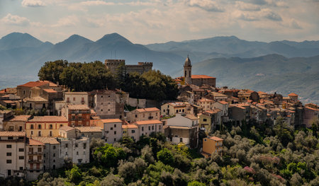 Monteroduni is an Italian town in the province of Isernia in Molise. Situated on a hill at about 460 meters in a very panoramic position, it stands out for its Pignatelli Castle.の写真素材