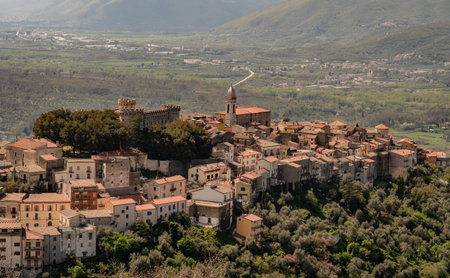Monteroduni is an Italian town in the province of Isernia in Molise. Situated on a hill at about 460 meters in a very panoramic position, it stands out for its Pignatelli Castle.の写真素材