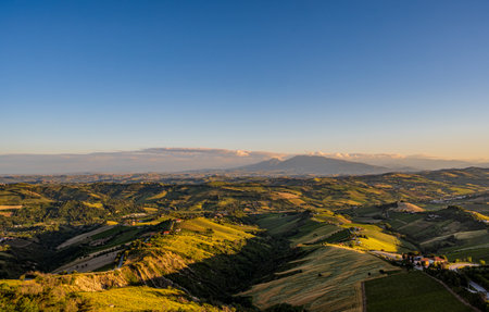 The Marche, a region of eastern Italy, rises between the Apennine mountains and the Adriatic Sea.の写真素材