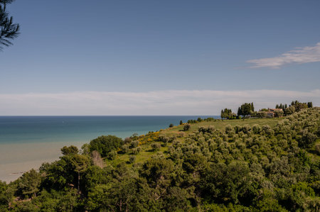 The Marche, a region of eastern Italy, rises between the Apennine mountains and the Adriatic Sea.の写真素材