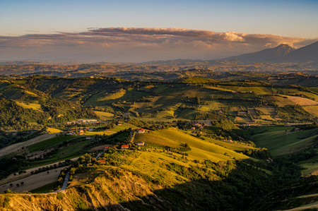 The Marche, a region of eastern Italy, rises between the Apennine mountains and the Adriatic Sea.の写真素材