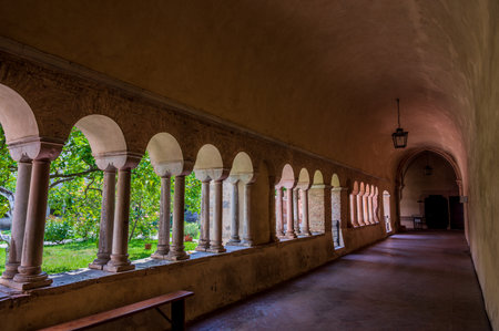 The Fossanova Abbey is located in the municipality of Priverno. In its majestic elegance and solid structure, the Abbey represents a true jewel of Cistercian architecture.の写真素材