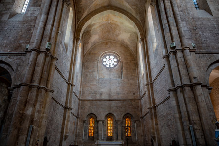The Fossanova Abbey is located in the municipality of Priverno. In its majestic elegance and solid structure, the Abbey represents a true jewel of Cistercian architecture.の写真素材