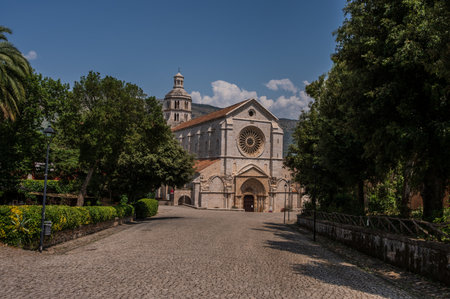 The Fossanova Abbey is located in the municipality of Priverno. In its majestic elegance and solid structure, the Abbey represents a true jewel of Cistercian architecture.の写真素材