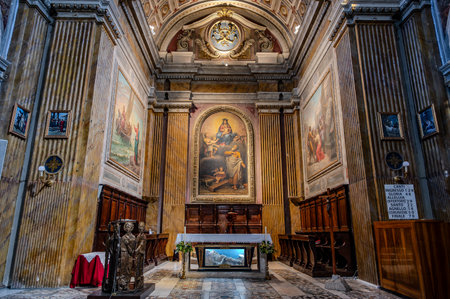 The church already existed in the year 1015. Evidence of this is the round arch under the Romanesque bell tower and some windows located on the side of the current building.の写真素材