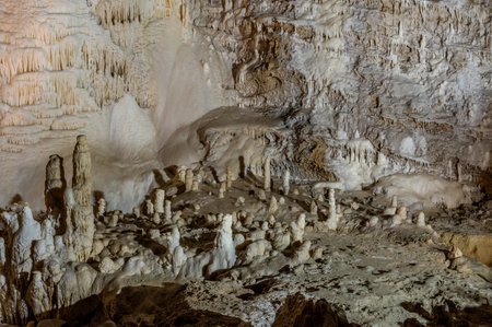 The Frasassi Caves are underground karst caves located in the municipality of Genga, in the province of Ancona, within the Gola della Rossa and Frasassi Regional Natural Park.の写真素材