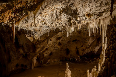 The Frasassi Caves are underground karst caves located in the municipality of Genga, in the province of Ancona, within the Gola della Rossa and Frasassi Regional Natural Park.の写真素材