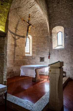 The Church of San Marziale in Gubbio is a small church located at the edge of the historic center of Gubbio, a few steps from Porta Vehia, the last remnant of the original Roman walls.の写真素材