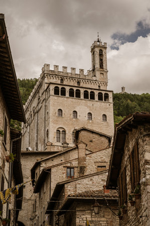 The Gothic-style Palazzo dei Consoli was built in the 14th century by the city government, which sought to demonstrate the city's grandeur and power. Since 1901, it has housed the civic museum.の写真素材