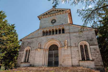 Church of S. Maria dell'Auricola. The white bulk of the church, dating back to the 13th century, stands out on the summit of the homonymous hill, at an altitude of 270 m.の写真素材