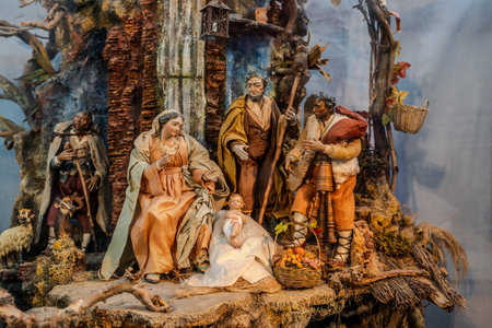 The Neapolitan nativity scene (in Neapolitan 'o presebbio) is a representation of the birth of Jesus traditionally set in eighteenth-century Naples.の写真素材