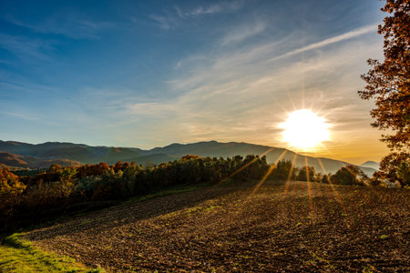 Sunset, especially in some Italian locations, such as Molise and the province of Isernia, is a magical moment that fills the heart with joy and serenityの写真素材