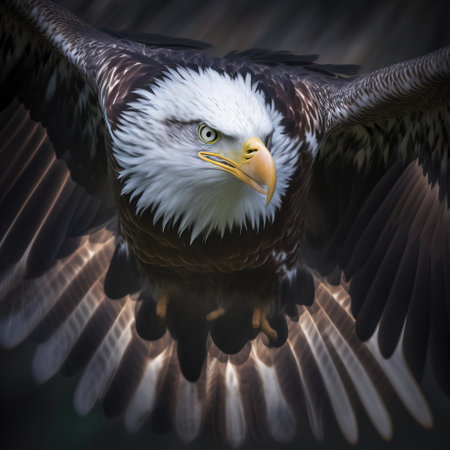 Bald eagle soaring in the air with spread beautiful wings. American symbol of freedom. AI generated.の素材