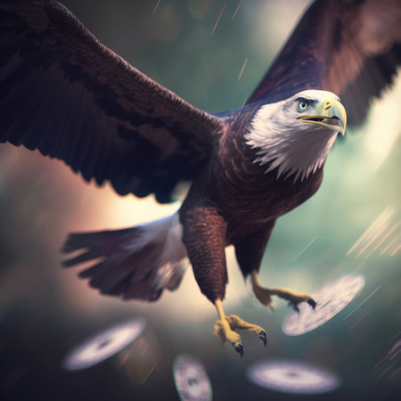 Bald eagle soaring in the air with spread beautiful wings. American symbol of freedom. AI generated.の素材