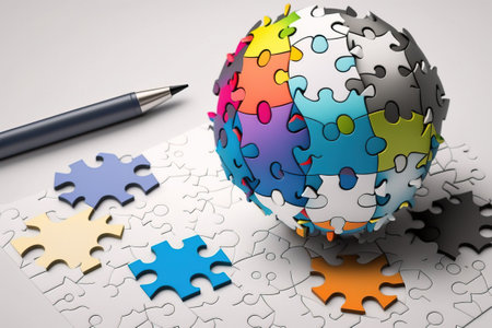 World Autism Day. Autism Awareness Day. The symbol of health in autism in the form of multi-colored puzzles on the background. Design elements and background for posters. AI generated.の素材