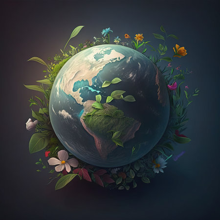Miniature planet Earth with trees, fauna. Concept for Earth Day. Salvation of the planet. AI generated.の素材