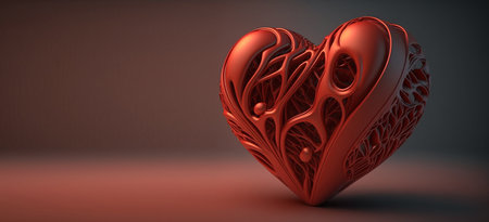 Beautiful red heart, love concept on a red background. AI generated. Header banner mockup with space.の素材