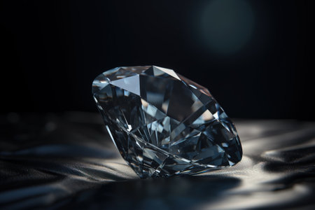 Diamond is a rare precious natural geological stone on a black background in low key. Fashionable jewelry elegant decoration. AI generated.の素材
