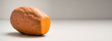 Fresh sweet potato on a white background. Vegetable isolate. Farm vitamins. Organic food. AI generated. Header banner mockup with space.の素材