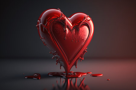 Big red heart for Valentine's day, love gift concept, on a dark background. Abstract art composition. AI generated.の素材