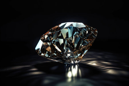 Diamond is a rare precious natural geological stone on a black background in low key. Fashionable jewelry elegant decoration. AI generated.の素材