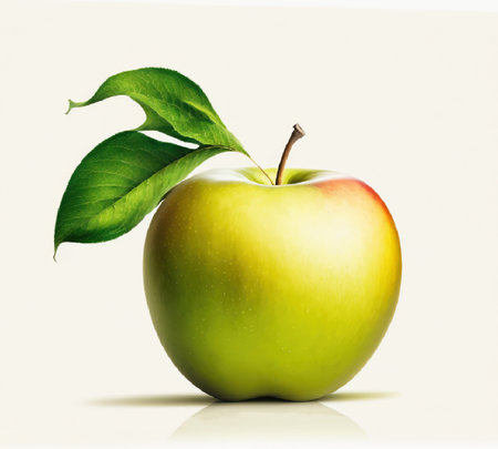Fresh apple with a leaf, isolate on a white background. Macro studio shot. Useful fruit, dietary vitamin. AI generated.の素材