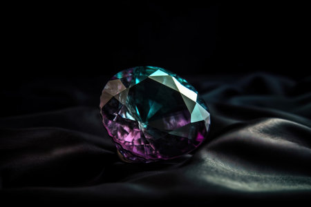 Alexandrite is a rare precious natural geological stone on a black background in low key. Fashionable jewelry elegant decoration. AI generated.の素材