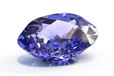Tanzanite is a rare precious natural geological stone on a white background in low key. Fashionable jewelry elegant decoration. AI generated.の素材