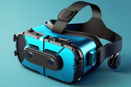 VR glasses on a plain background. Studio shooting. Modern technologies in gadgets. Announcement for advertising. AI generated.の素材