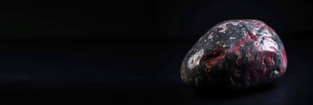 Taaffeite is a rare precious natural geological stone on a black background in low key. Fashionable jewelry elegant decoration. AI generated. Header banner mockup with space.の素材