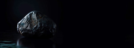 Pudretite is a rare precious natural geological stone on a black background in low key. Fashionable jewelry elegant decoration. AI generated. Header banner mockup with space.の素材