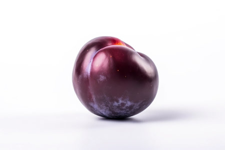 Fresh blue plum with leaf, isolate on white background. Macro studio shot. Useful fruit, dietary vitamin. AI generated.の素材
